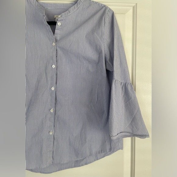 J. Crew Women’s Blue and White Striped Bell-Sleeve Button-Down Top - Picture 2 of 6